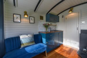 Living space inside The Merlin Shepherds Hut