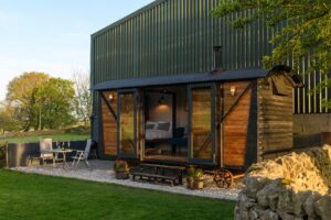 Sunset outside the Merlin Shepherds Hut at Derbyshire Hills