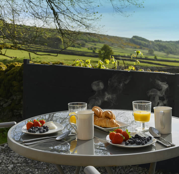 Enjoying breakfast outside in the Peak District