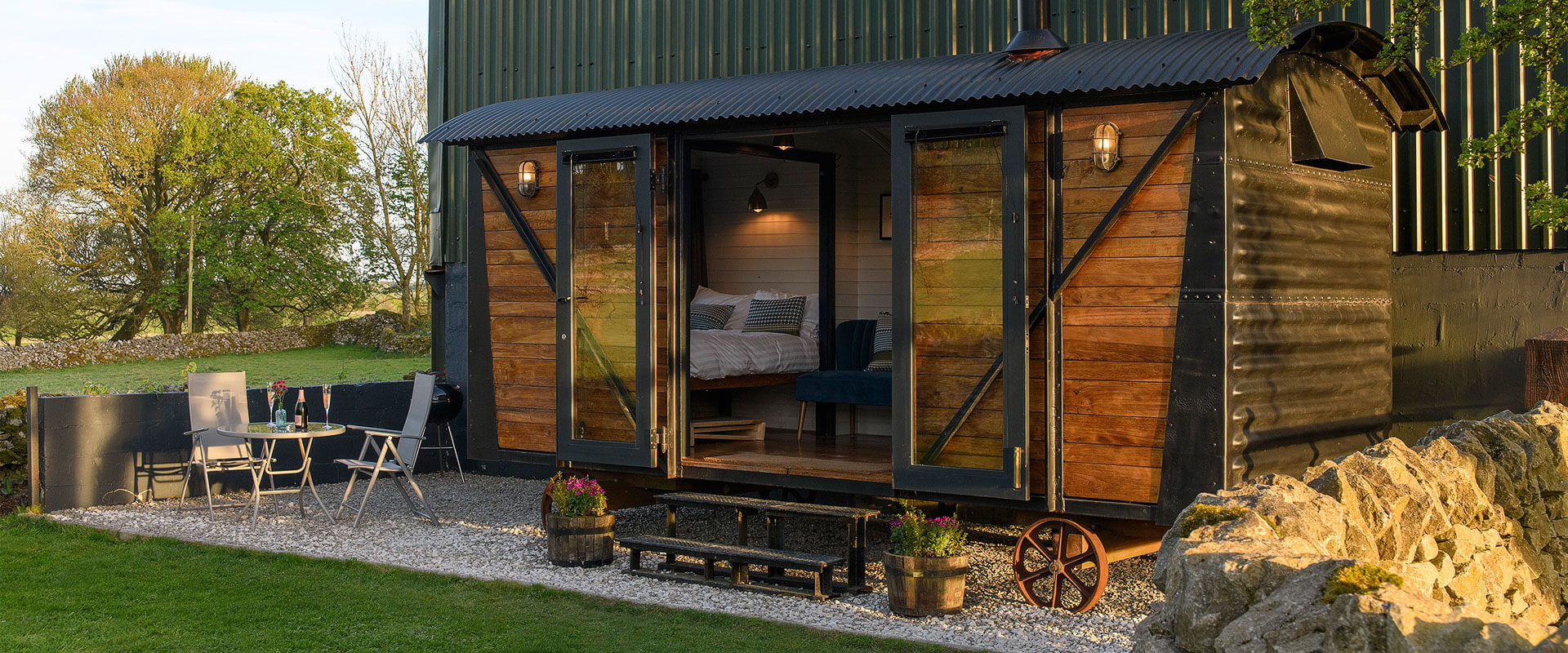 Luxury glamping in large shepherds hut at Derbyshire Hills