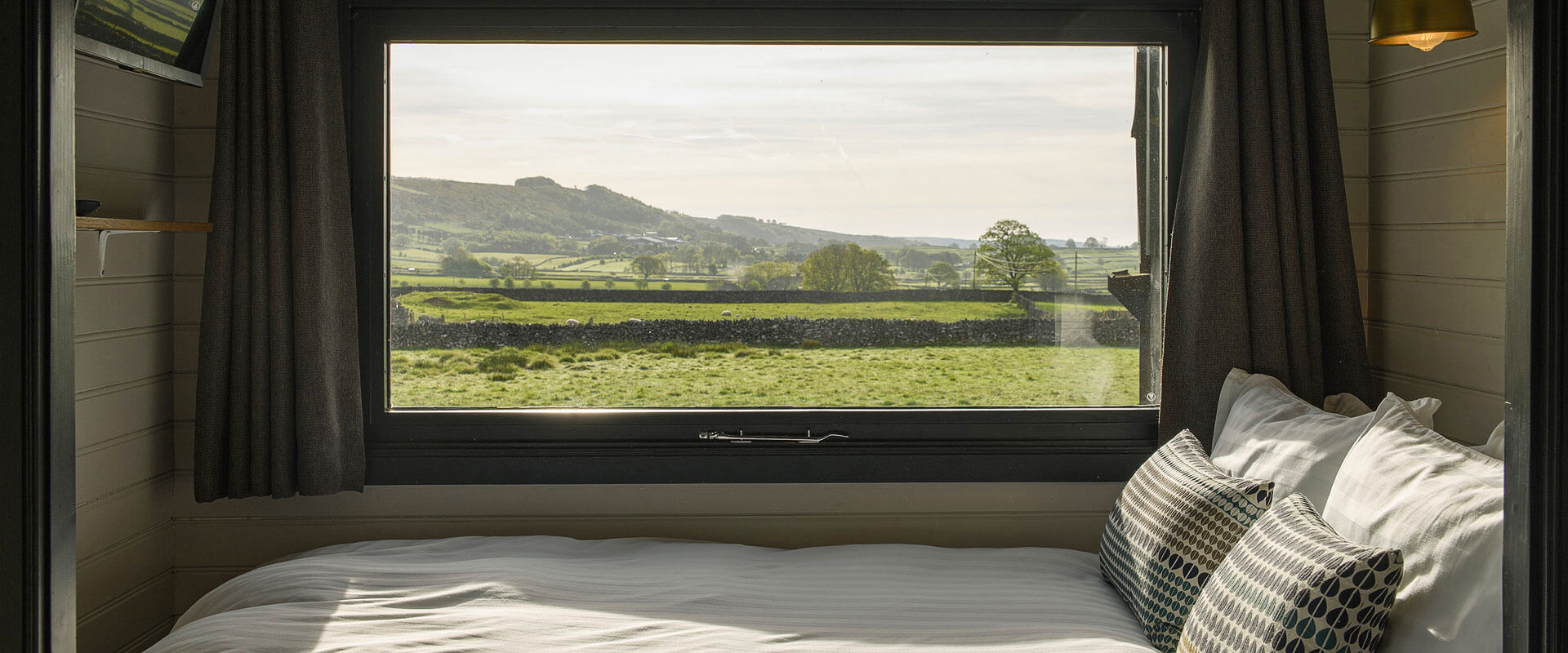 Countryside views from the shepherds hut at Derbyshire Hills