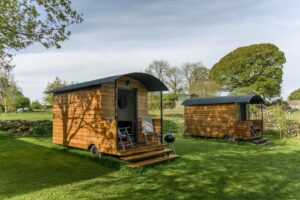 Front of both Shepherds Huts at Derbyshire Hills