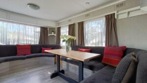 Sofas and table in Static Caravan at Derbyshire Hills