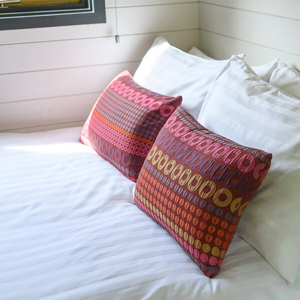 Close up of the bed in the Shepherds Hut